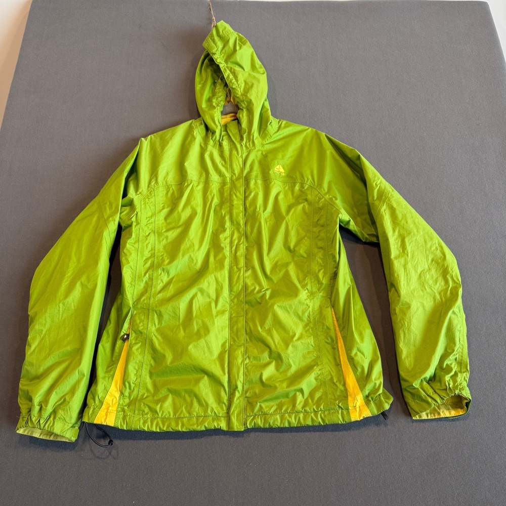 Nike ACG FitStorm Hooded Windbreaker Jacket Green Yellow Ripstop Mens Large